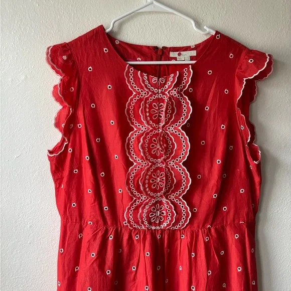 Boden Lucinda Broderie Red Sleeveless Embroidered Dress - Picture 3 of 9